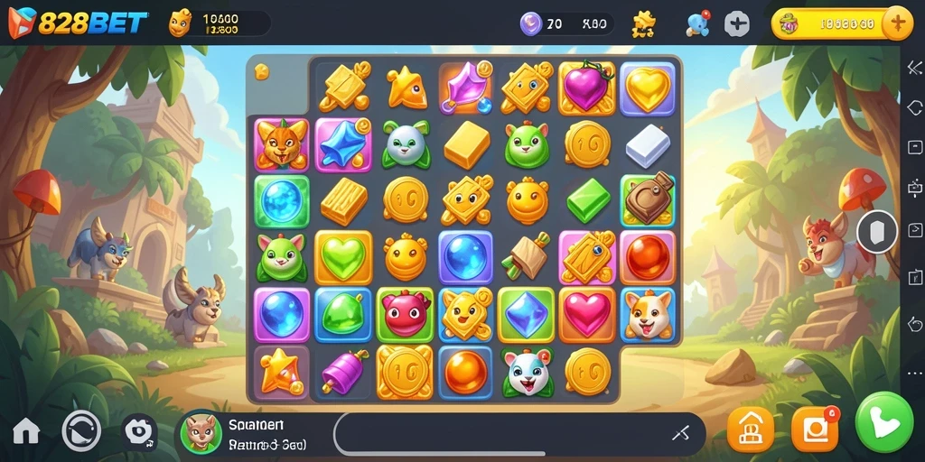 Screenshot gameplay 828BET menunjukkan keseruan mencocokkan item dalam Match-3.