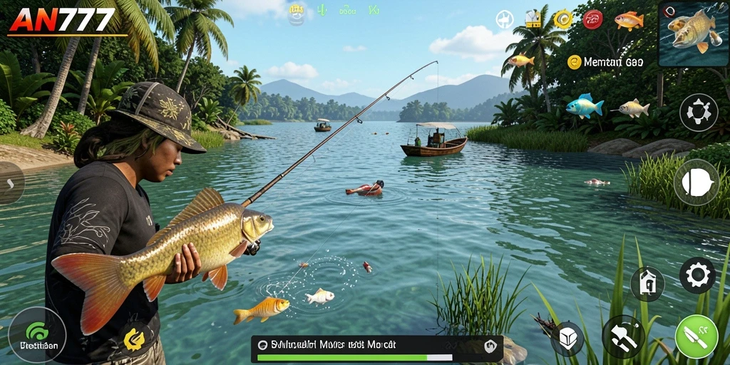 Screenshot AN777 menampilkan gameplay memancing yang menarik dan mendebarkan.