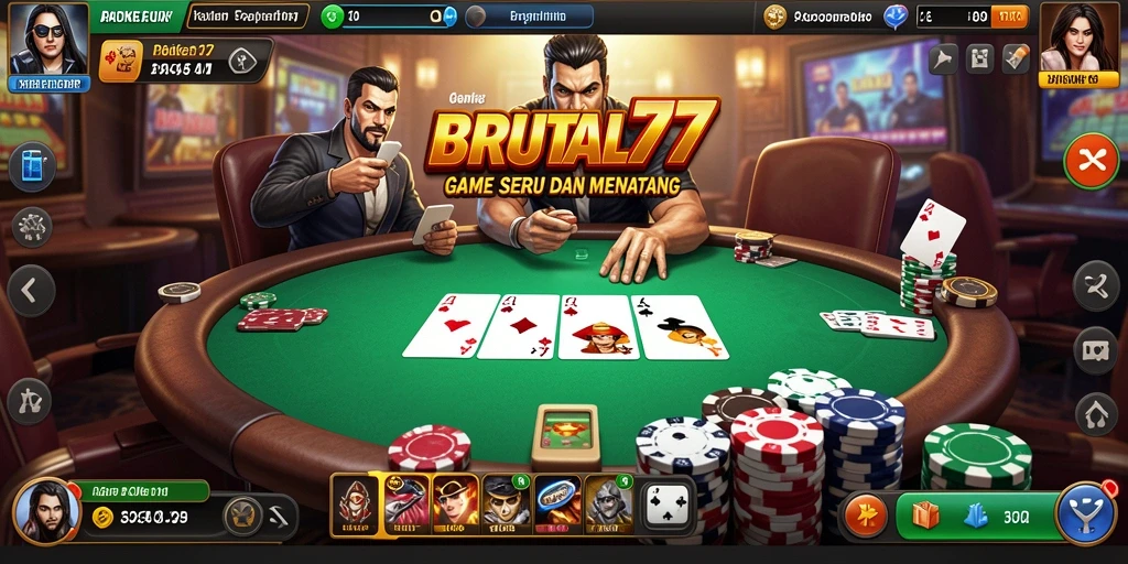 Screenshot gameplay BRUTAL77 menampilkan pemain bersaing di meja poker.
