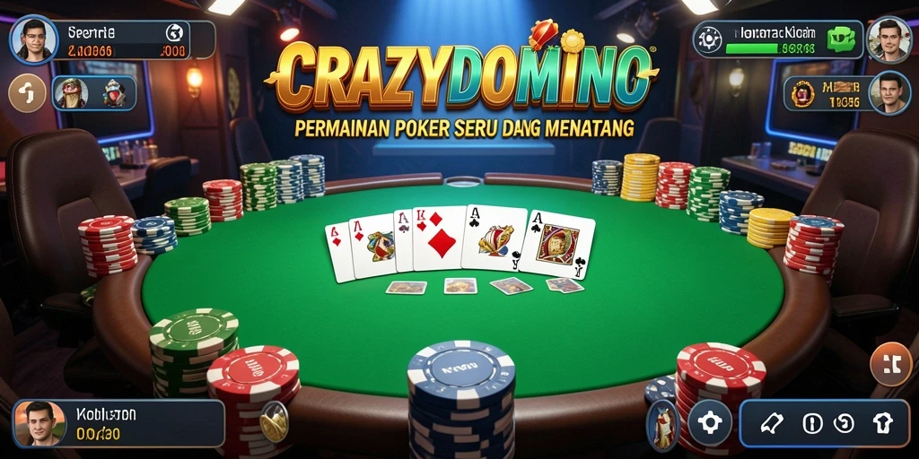 Screenshot permainan CRAZYDOMINO menunjukkan suasana intens bermain Poker.
