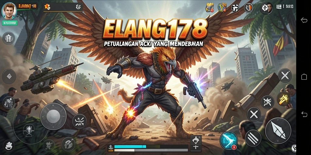Screenshot utama ELANG178 menampilkan aksi intens dalam permainan.