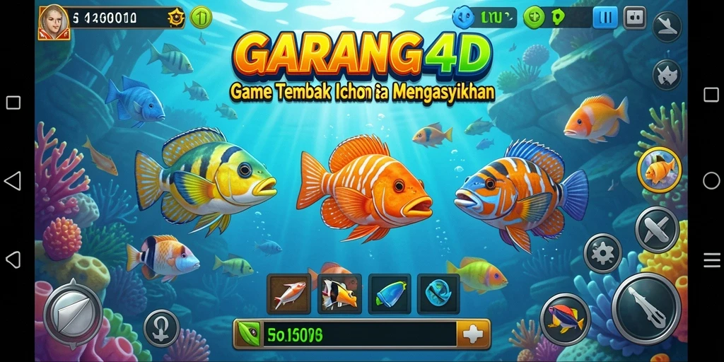 Tampilan dinamis gameplay GARANG4D saat menembak ikan.