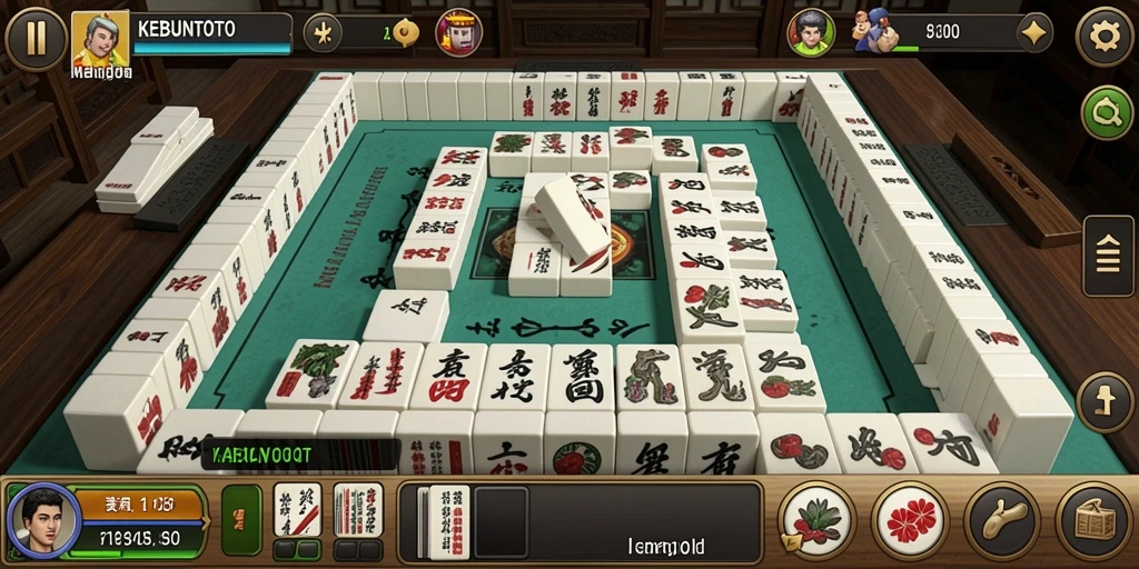 Tampilan gameplay seru dari KEBUNTOTO dengan elemen Mahjong yang klasik.