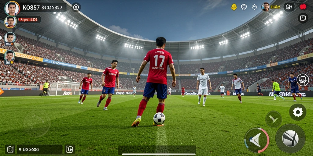 Tampilan gameplay menarik di KO857 dengan aksi sepak bola intens.