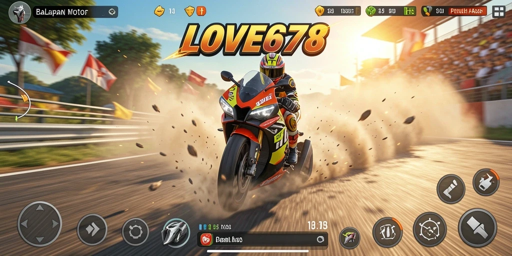 Gameplay LOVE678 menampilkan aksi balapan motor yang mendebarkan.