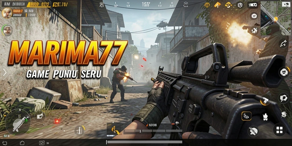 Screenshot menunjukkan aksi pertempuran intens di MARIMA77.