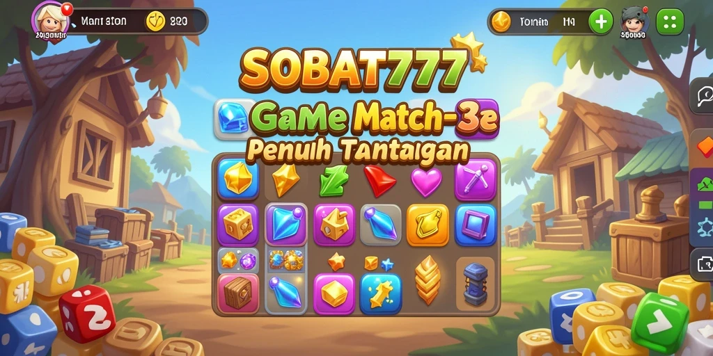 Screenshot game SOBAT777 menampilkan aksi Match-3 yang seru dan berwarna.