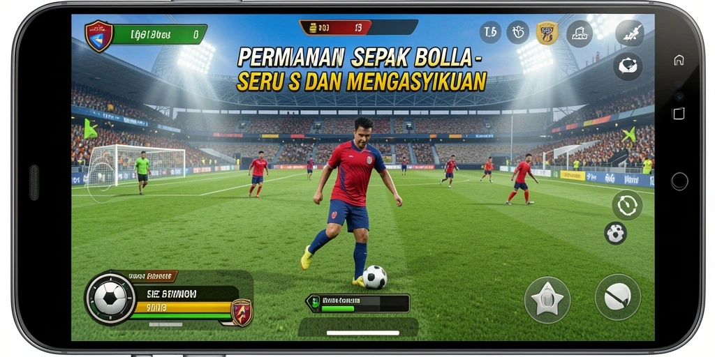 Screenshot utama T6 menunjukkan aksi sepak bola yang mendebarkan dan grafis yang memukau.
