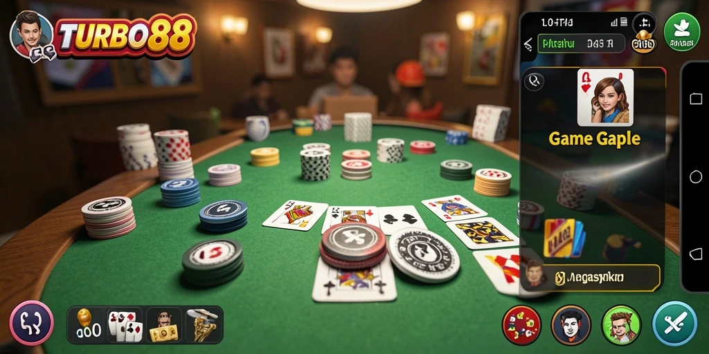 Tampilan gameplay seru dalam TURBO88 yang menampilkan Gaple.
